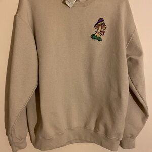 Cream Crew Neck Women’s Sweatshirt with Mushroom Patch Front & Lg Graphic Back